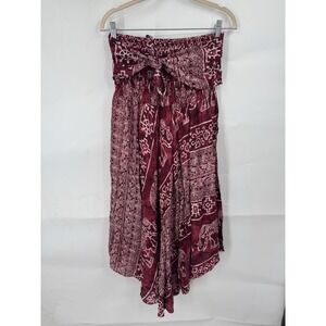 Bangkok Pant Elephant India Midi Asymmetrical Skirt Women Large Red Animal Retro